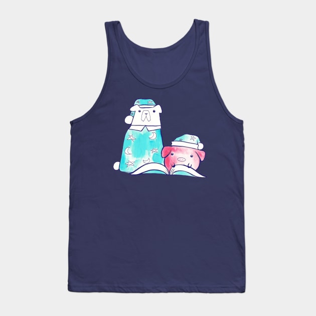 Bedtime Polar Bear and Pig Watercolor Tank Top by saradaboru